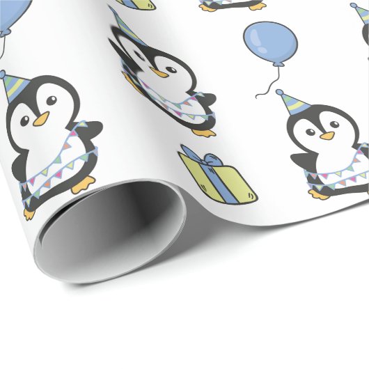 Verjaardag Dier Leuke Pinguïn Kids Verjaardagsfees Cadeaupapier (Rol Hoek)