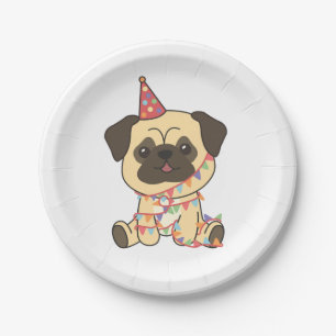 Verjaardag Dier Leuke Pug voor Kinderen Verjaardag Papieren Bordje