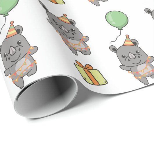 Verjaardag Dier Leuke Rhino voor Kinderen Verjaard Cadeaupapier (Rol Hoek)