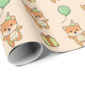 Verjaardag Dier Leuke Shiba Inu Kids Verjaardagsfe Cadeaupapier (Rol Hoek)