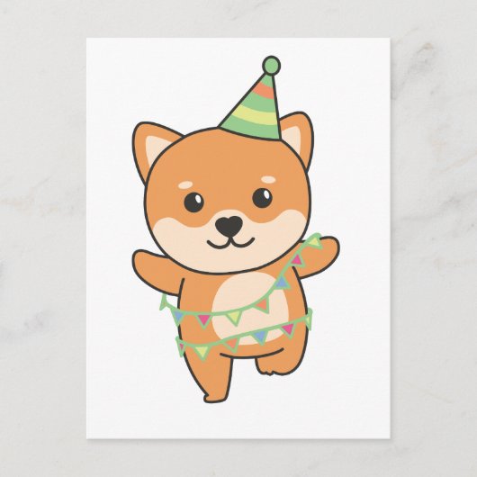 Verjaardag Dier Leuke Shiba Inu Kids Verjaardagsfe Feestdagenkaart (Voorkant)