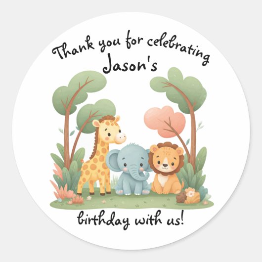 Verjaardag dierentuin ronde sticker (Voorkant)