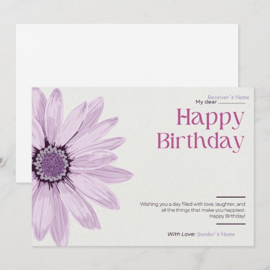 Verjaardag  digitale bloem feestdagenkaart (Voorkant / Achterkant)