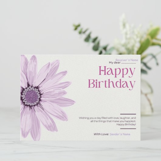 Verjaardag  digitale bloem feestdagenkaart (Staand voorkant)