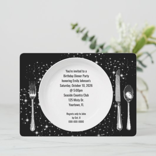 Verjaardag Diner Party Op Sterren Uitnodiging (Staand voorkant)