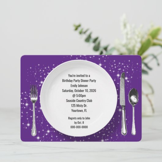 Verjaardag Diner Party Op Sterren Uitnodiging (Staand voorkant)