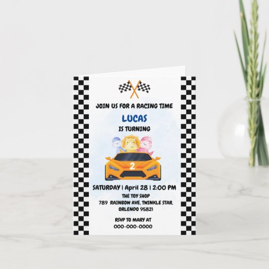 Verjaardag Dinosaur race auto jongen rood racen ki (Voorkant)