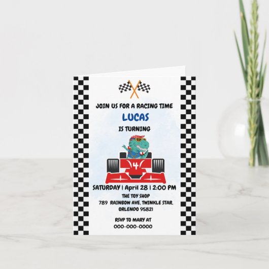 Verjaardag Dinosaur race auto jongen rood racen ki (Voorkant)