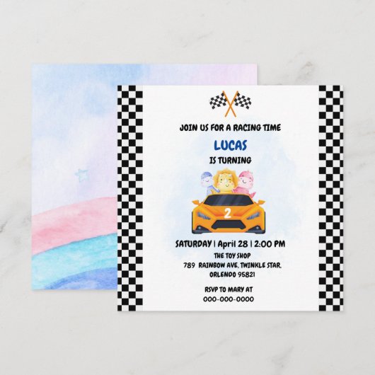 Verjaardag Dinosaur race auto jongen rood racen ki (Voorkant / Achterkant)