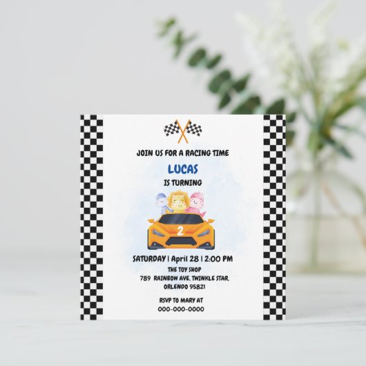 Verjaardag Dinosaur race auto jongen rood racen ki (Staand voorkant)