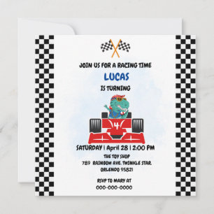 Verjaardag Dinosaur race auto jongen rood racen ki Bedankkaart