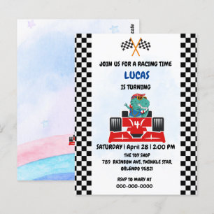Verjaardag Dinosaur race auto jongen rood racen ki Briefkaart