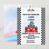 Verjaardag Dinosaur race auto jongen rood racen ki Briefkaart (Voorkant / Achterkant)