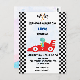 Verjaardag Dinosaur race auto jongen rood racen ki Briefkaart