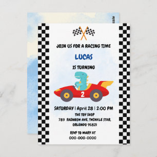 Verjaardag Dinosaur race auto jongen rood racen ki Briefkaart