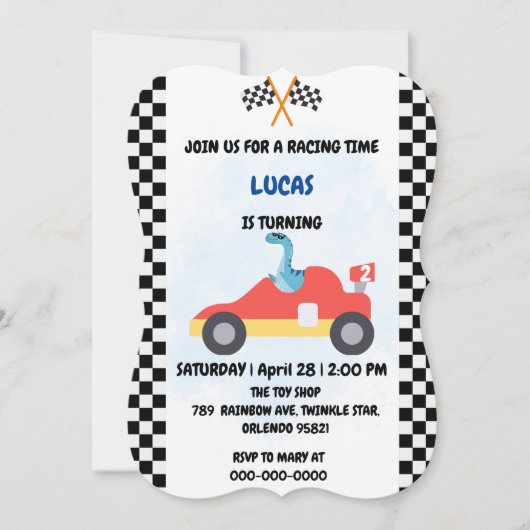 Verjaardag Dinosaur race auto jongen rood racen ki Kaart (Voorkant)