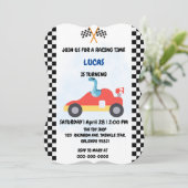 Verjaardag Dinosaur race auto jongen rood racen ki Kaart (Staand voorkant)