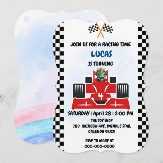 Verjaardag Dinosaur race auto jongen rood racen ki Kaart (Voorkant / Achterkant)