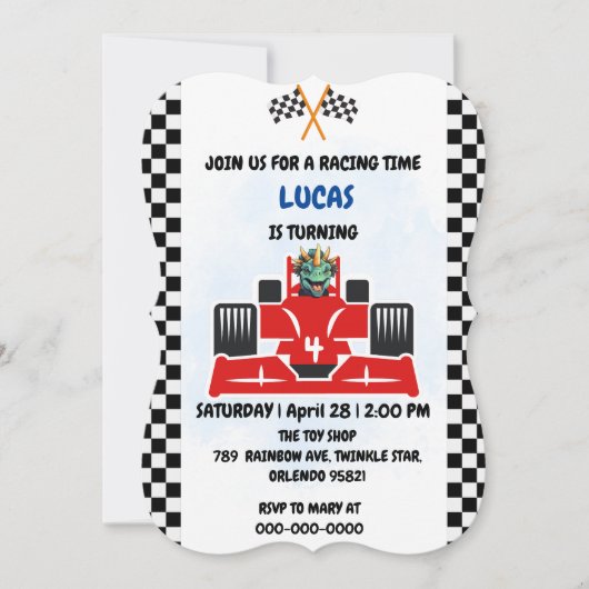 Verjaardag Dinosaur race auto jongen rood racen ki Kaart (Voorkant)