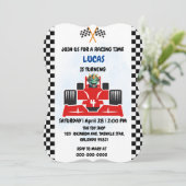 Verjaardag Dinosaur race auto jongen rood racen ki Kaart (Staand voorkant)