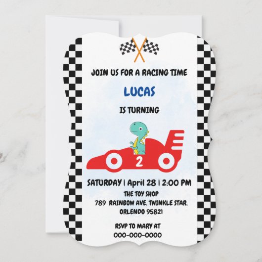 Verjaardag Dinosaur race auto jongen rood racen ki Kaart (Voorkant)