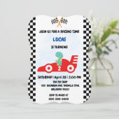 Verjaardag Dinosaur race auto jongen rood racen ki Kaart (Staand voorkant)