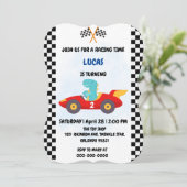 Verjaardag Dinosaur race auto jongen rood racen ki Kaart (Staand voorkant)