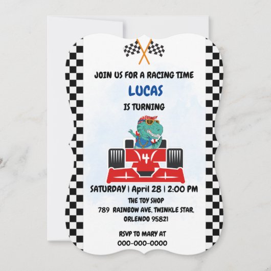 Verjaardag Dinosaur race auto jongen rood racen ki Kaart (Voorkant)