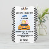 Verjaardag Dinosaur race auto jongen rood racen ki Kaart (Staand voorkant)