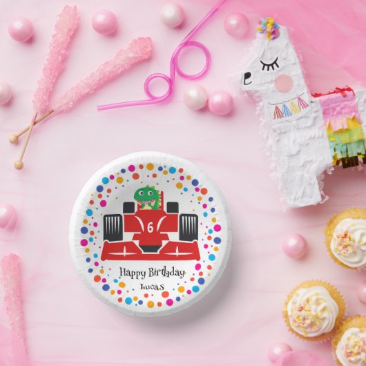 Verjaardag Dinosaur race auto jongen rood racing k Papieren Kommen (Feest)