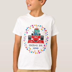 Verjaardag Dinosaur race auto jongen rood racing k T-shirt