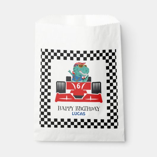 Verjaardag Dinosaur race auto rode jongen kind naa Bedankzakje (Voorkant)