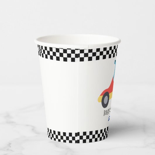 Verjaardag Dinosaur race auto rode jongen kind naa Papieren Bekers (Rechts)