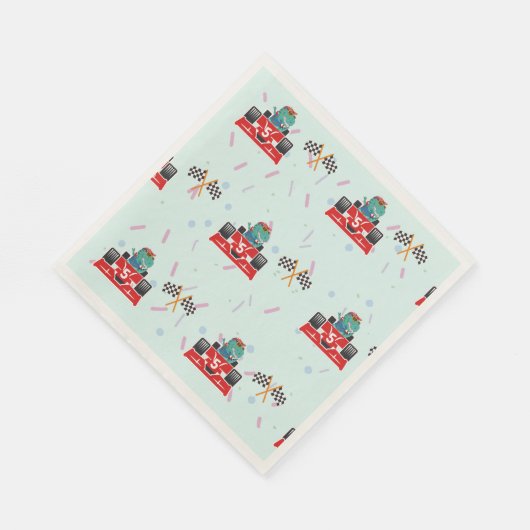 Verjaardag Dinosaur race auto rood racing boy kind Servet (Hoek)