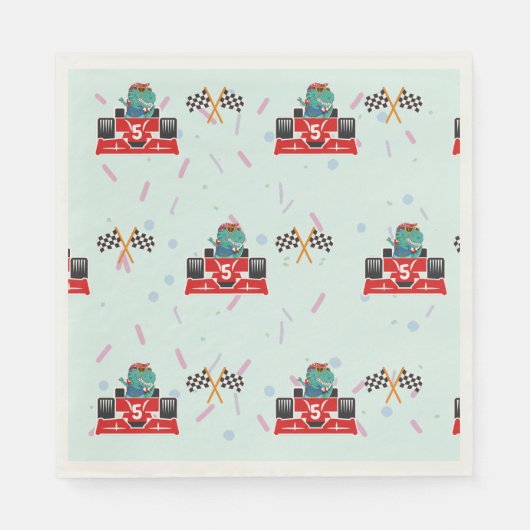 Verjaardag Dinosaur race auto rood racing boy kind Servet (Voorkant)