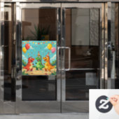 Verjaardag dinosauriërs thema raamsticker (Kantoordeur)