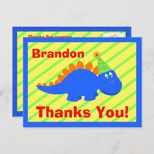 Verjaardag Dinosaurus Bedankt Briefkaart (Voorkant / Achterkant)