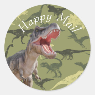 Verjaardag Dinosaurus Patroon Jurassic Happy Mail Ronde Sticker