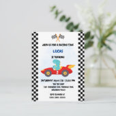 Verjaardag Dinosaurus race auto jongen rood racen  Briefkaart (Staand voorkant)