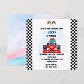 Verjaardag Dinosaurus raceauto jongen rood racen k Bedankkaart (Voorkant / Achterkant)