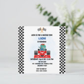 Verjaardag Dinosaurus raceauto jongen rood racen k Bedankkaart (Staand voorkant)