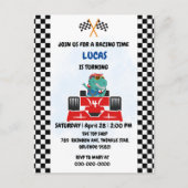 Verjaardag Dinosaurus raceauto jongen rood racen k Briefkaart (Voorkant)