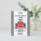 Verjaardag Dinosaurus raceauto jongen rood racen k Briefkaart (Staand voorkant)