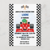 Verjaardag Dinosaurus raceauto jongen rood racen k Briefkaart (Voorkant)