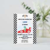 Verjaardag Dinosaurus raceauto jongen rood racen k Briefkaart (Staand voorkant)