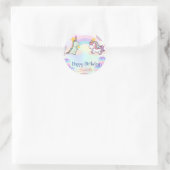 Verjaardag dinosaurus regenboog eenhoorn Party voo Ronde Sticker (Tas)