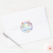 Verjaardag dinosaurus regenboog eenhoorn Party voo Ronde Sticker (Envelop)