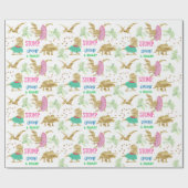 Verjaardag dinosaurus roze kinder partij cadeaupapier (Vlak)