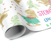 Verjaardag dinosaurus roze kinder partij cadeaupapier (Rol Hoek)