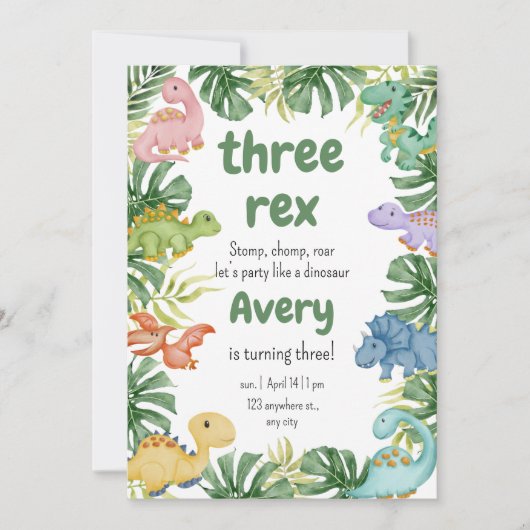Verjaardag dinosaurus uitnodiging (Voorkant)
